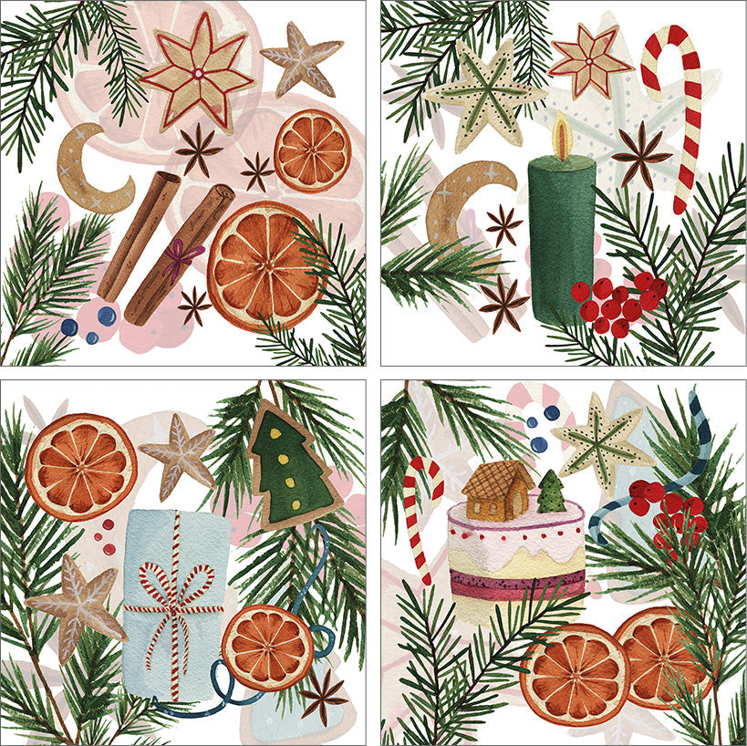 Set of 4 Napkins Satin Xmas Tea 100% Made in Italy - The Napking