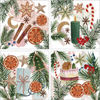 Xmas Tea set of four Cotton Satin napkins with tea-time Christmas print, view 2