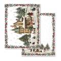 Xmas Village velvet plaid with illustrated Christmas village print
