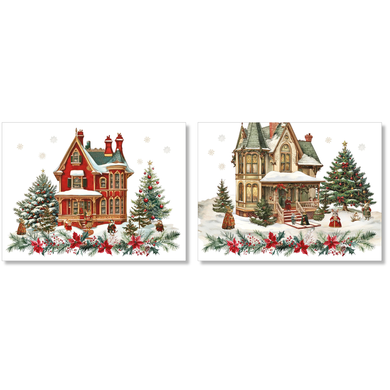 Xmas Village Set of 2 Rectangular Hardboard and Cork Placemats, The Napking home textile