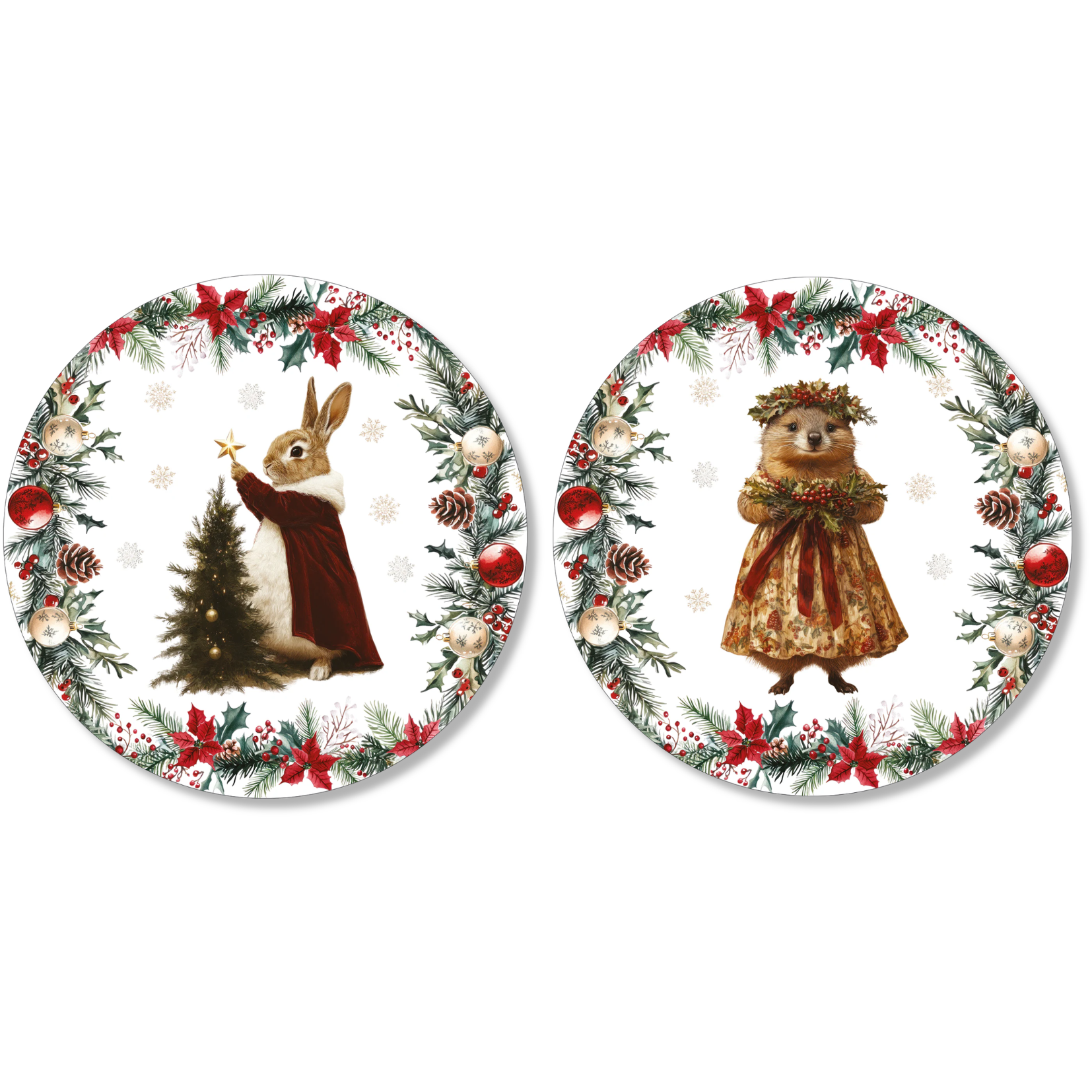 Xmas Village Set of 2 Round Hardboard and Cork Placemats, The Napking home textile
