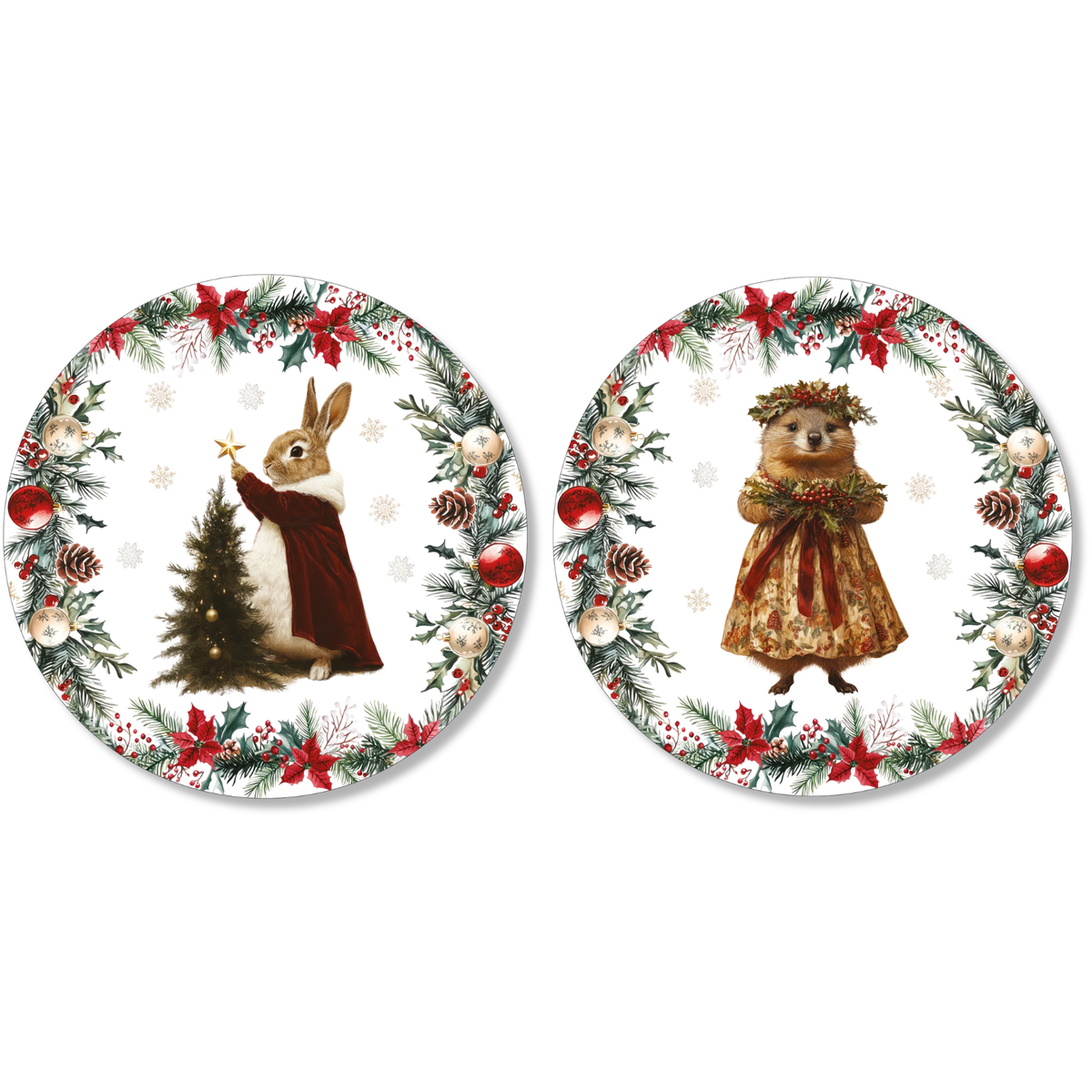 Xmas Village round hardboard and cork manteles individuales con estampado de pueblo navideño
