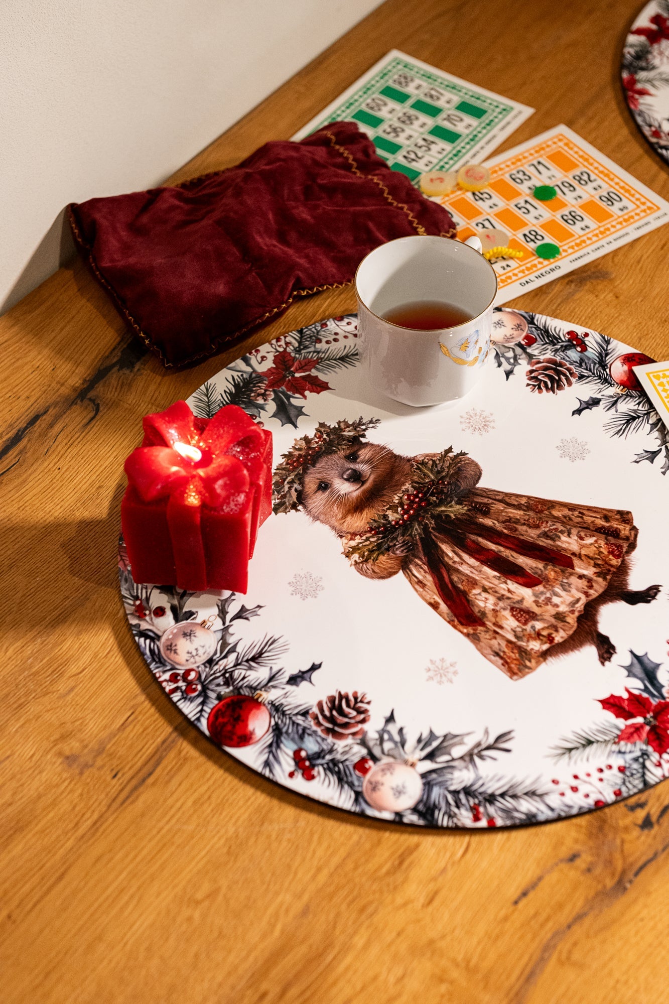 Set of 2 round hardboard placemats «Xmas Village» 100% Made in Italy - The Napking