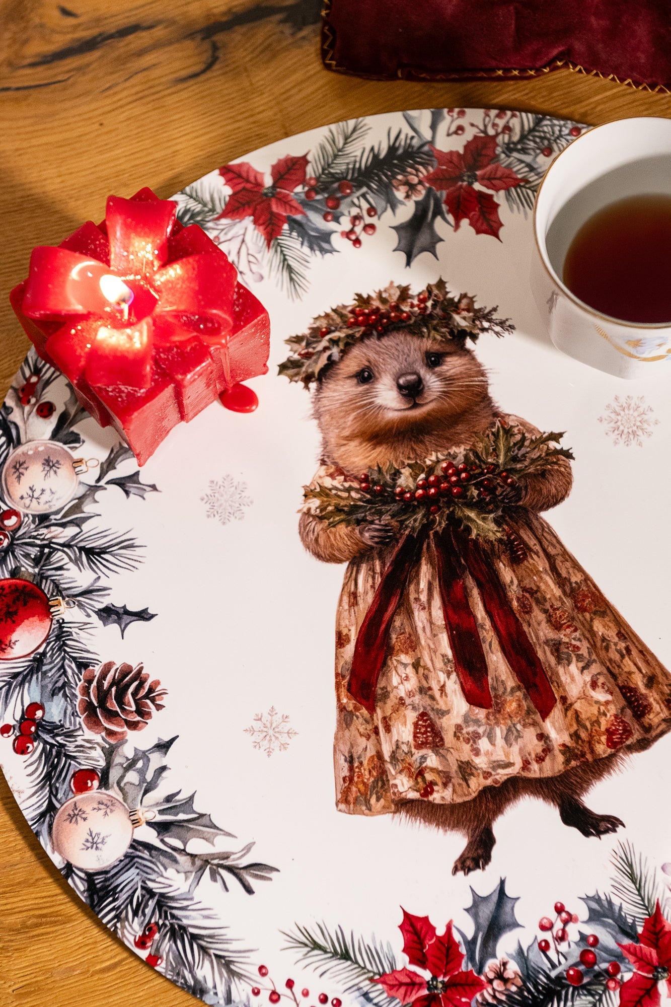 Set of 2 round hardboard placemats «Xmas Village» 100% Made in Italy - The Napking