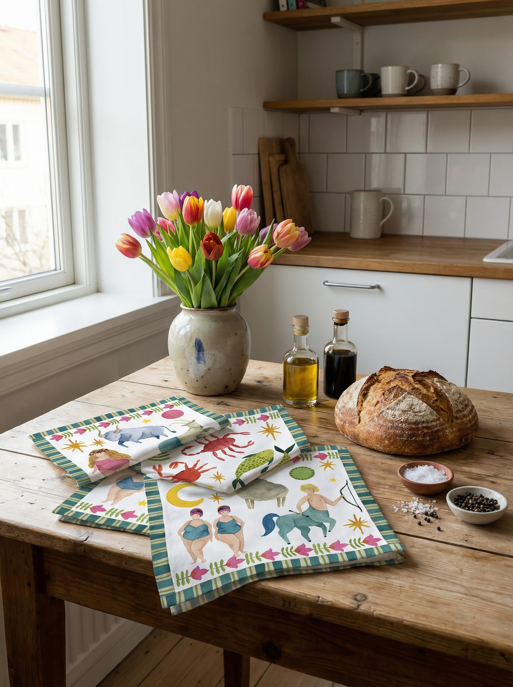 Set of 4 Zodiac Cotton Satin Napkins 100% Made in Italy