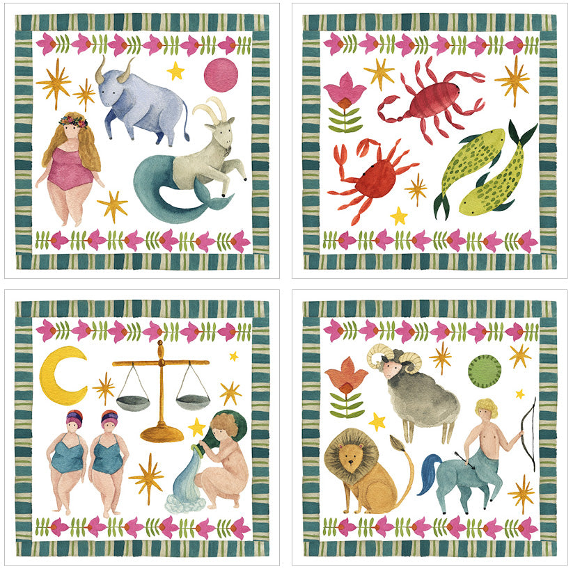 Set of 4 Zodiac Cotton Satin Napkins 100% Made in Italy The Napking