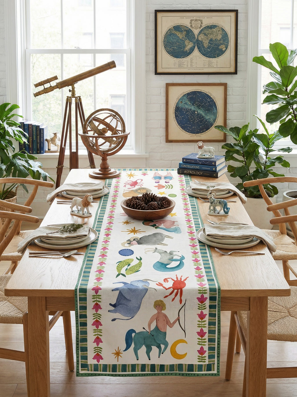 Zodiac Cotton Satin Table Runner 100% Made in Italy