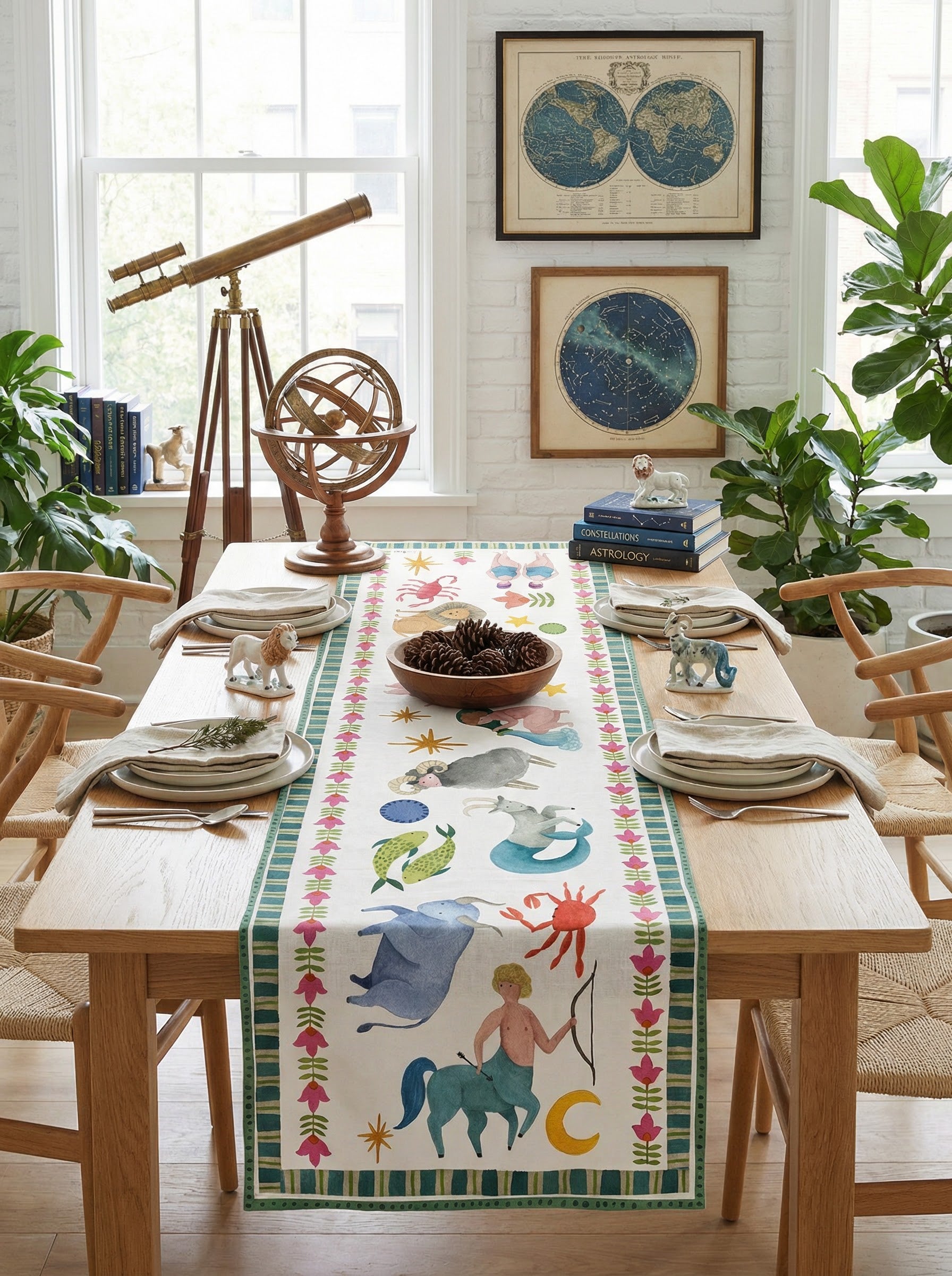 Zodiac Cotton Satin Table Runner 100% Made in Italy