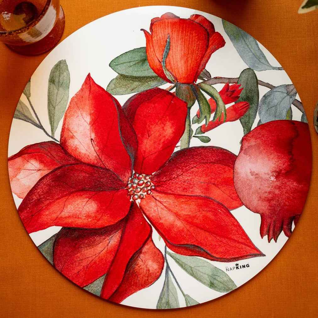Grenade round hardboard and cork placemats with pomegranate print, view 4