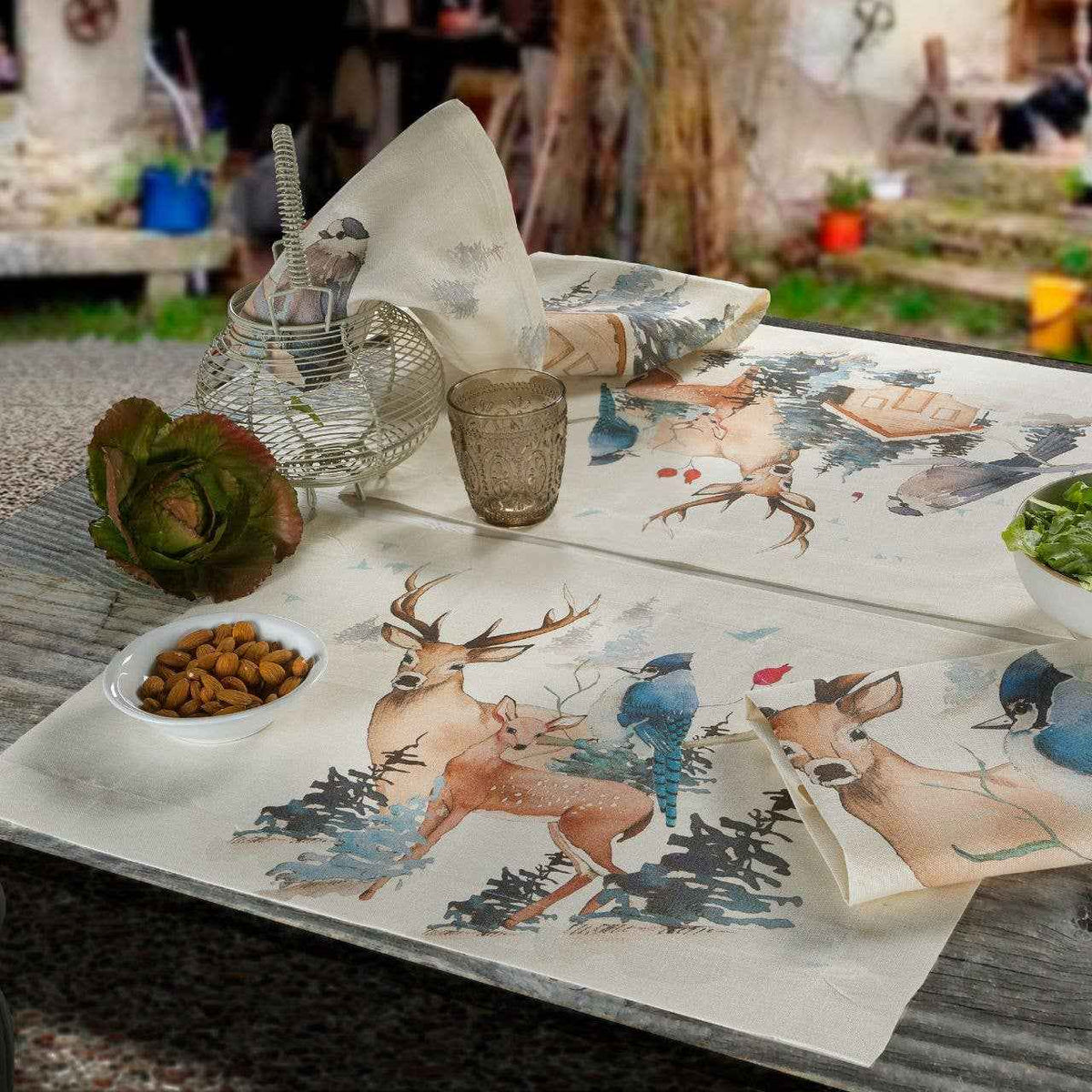 Buck set of four Pure Linen placemats with woodland print