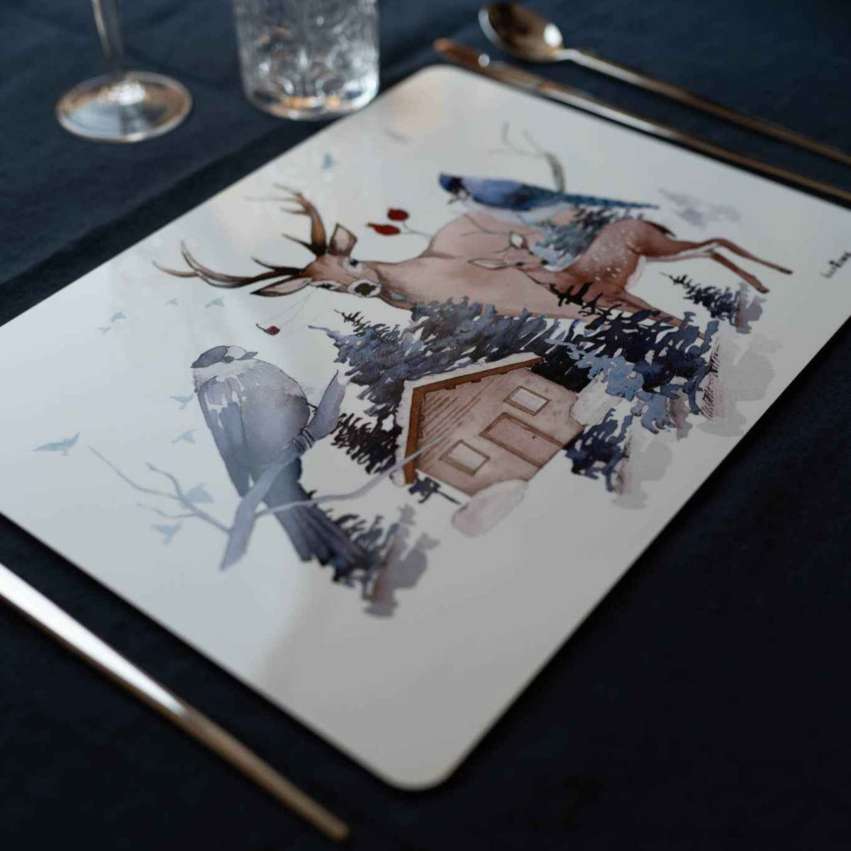 Buck rectangular hardboard and cork manteles individuales con estampado de bosque, vista 5