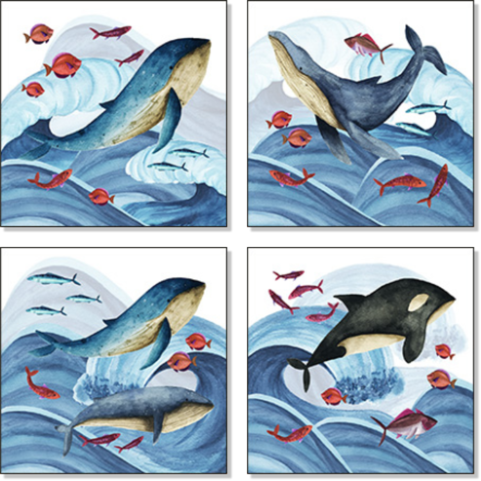 Set Of 4 Napkins «Balene» 100% Made in Italy The Napking