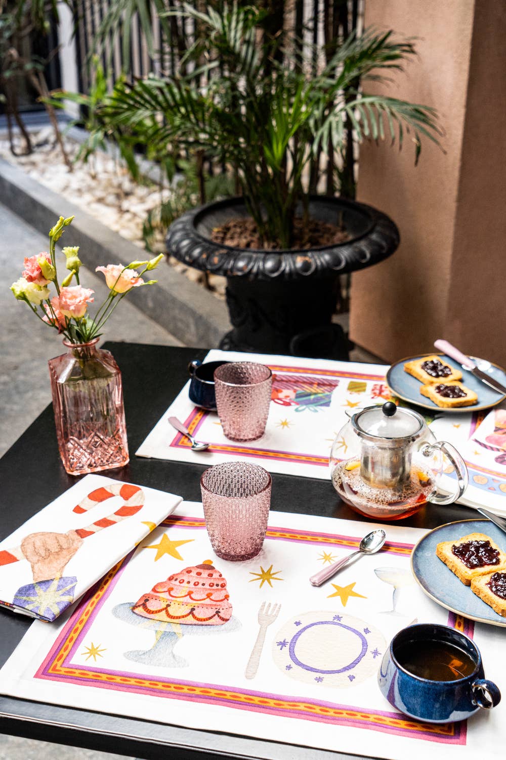 Set de 4 sets de table «Xmas Party» satin de coton 100% - The Napking