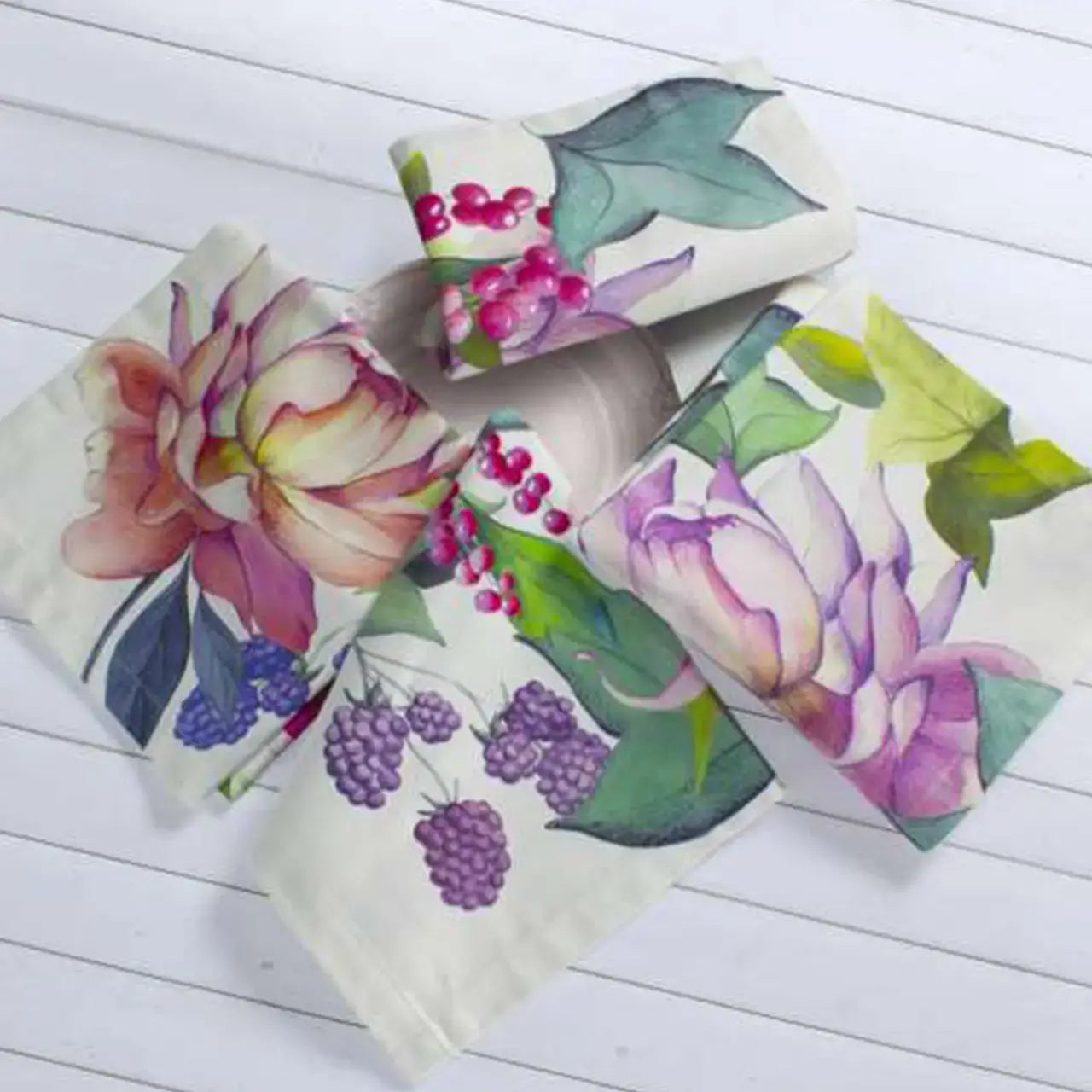 Set of 4 Napkins Satin «Peonia» 100% Made in Italy - The Napking