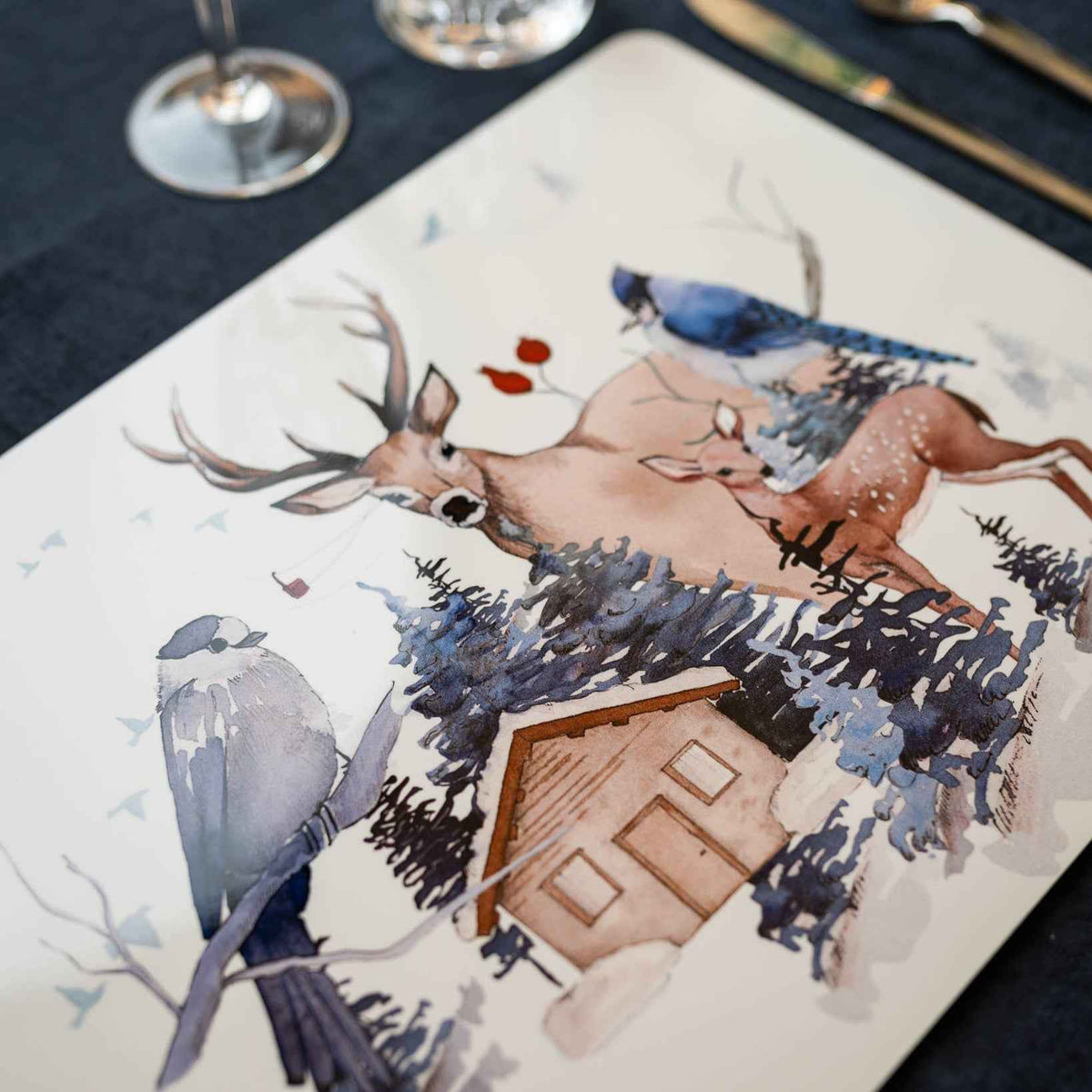 Buck rectangular hardboard and cork manteles individuales con estampado de bosque