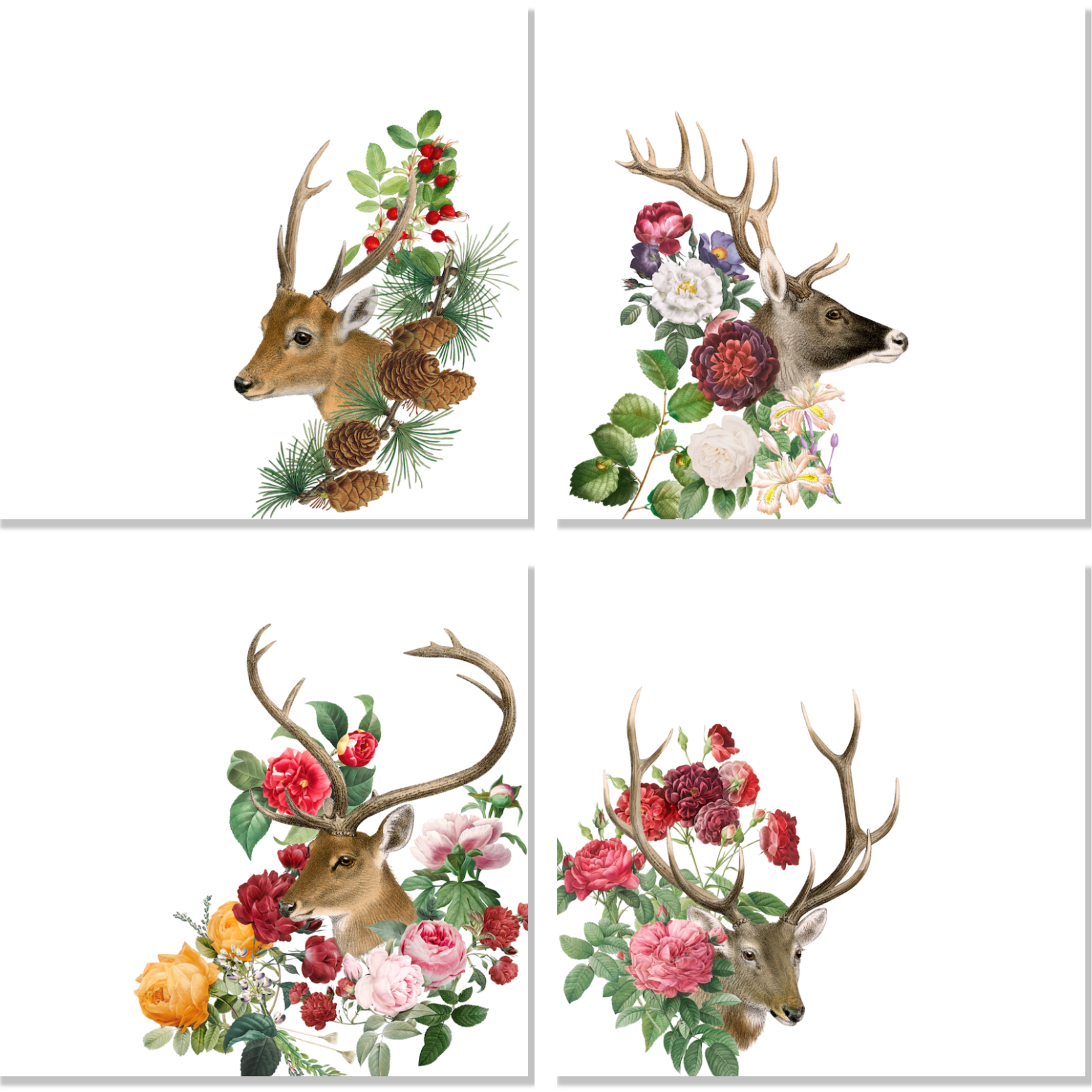 Set of 4 Napkins Cotton Satin Cervi - The Napking