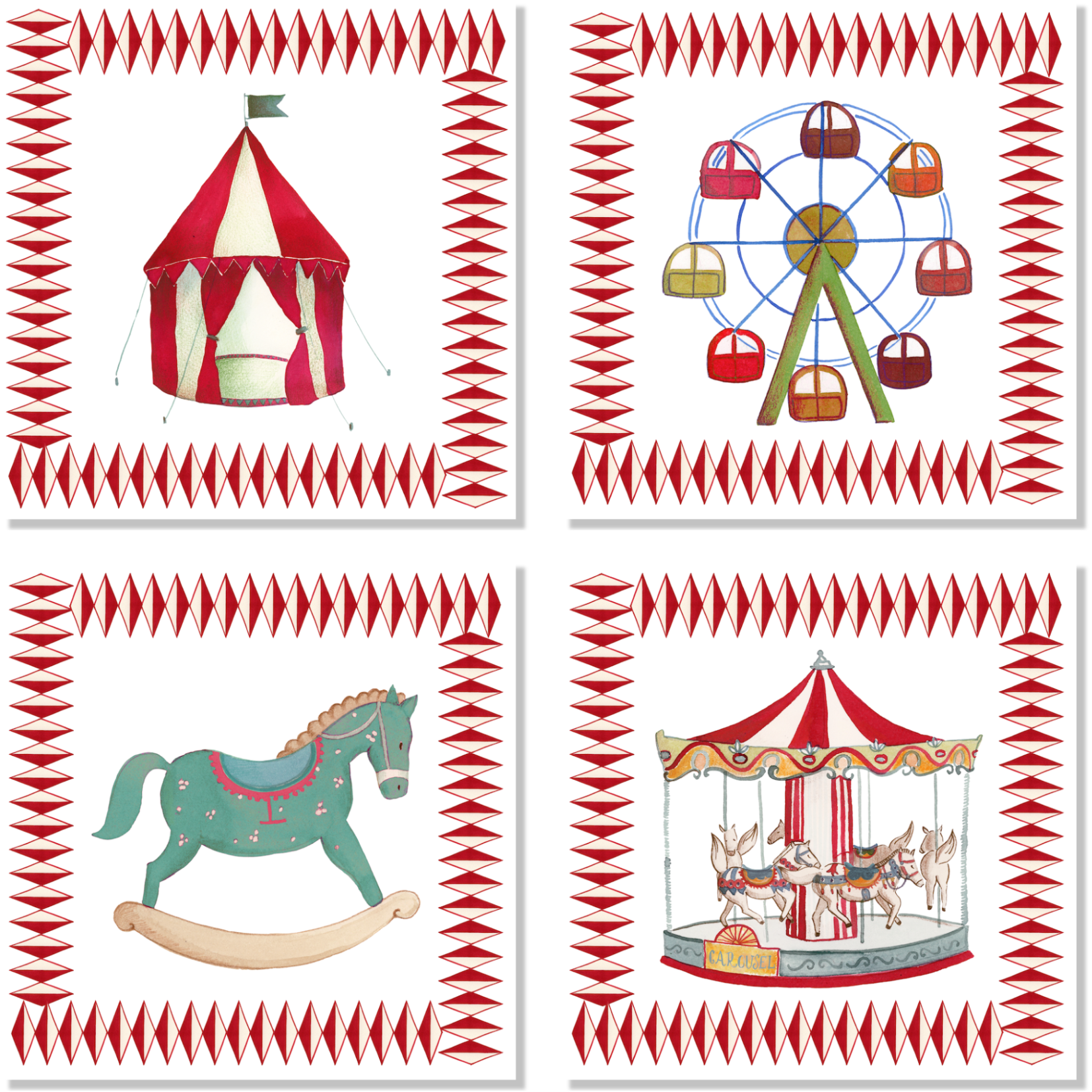 Set Of 4 Napkins «Circus» 100% Made in Italy The Napking