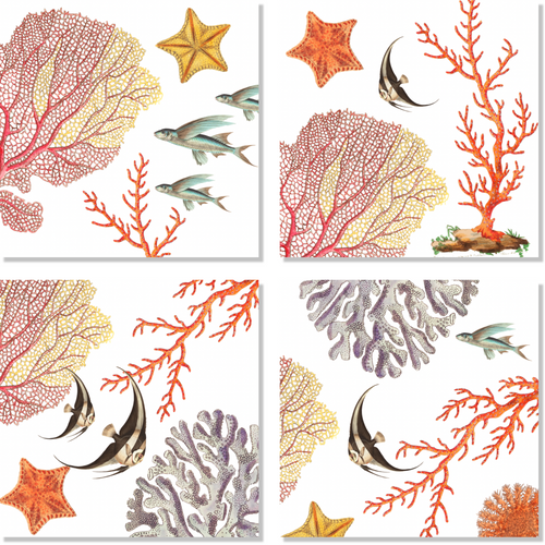 Set Of 4 Napkins «Coral Bay» 100% Made in Italy The Napking