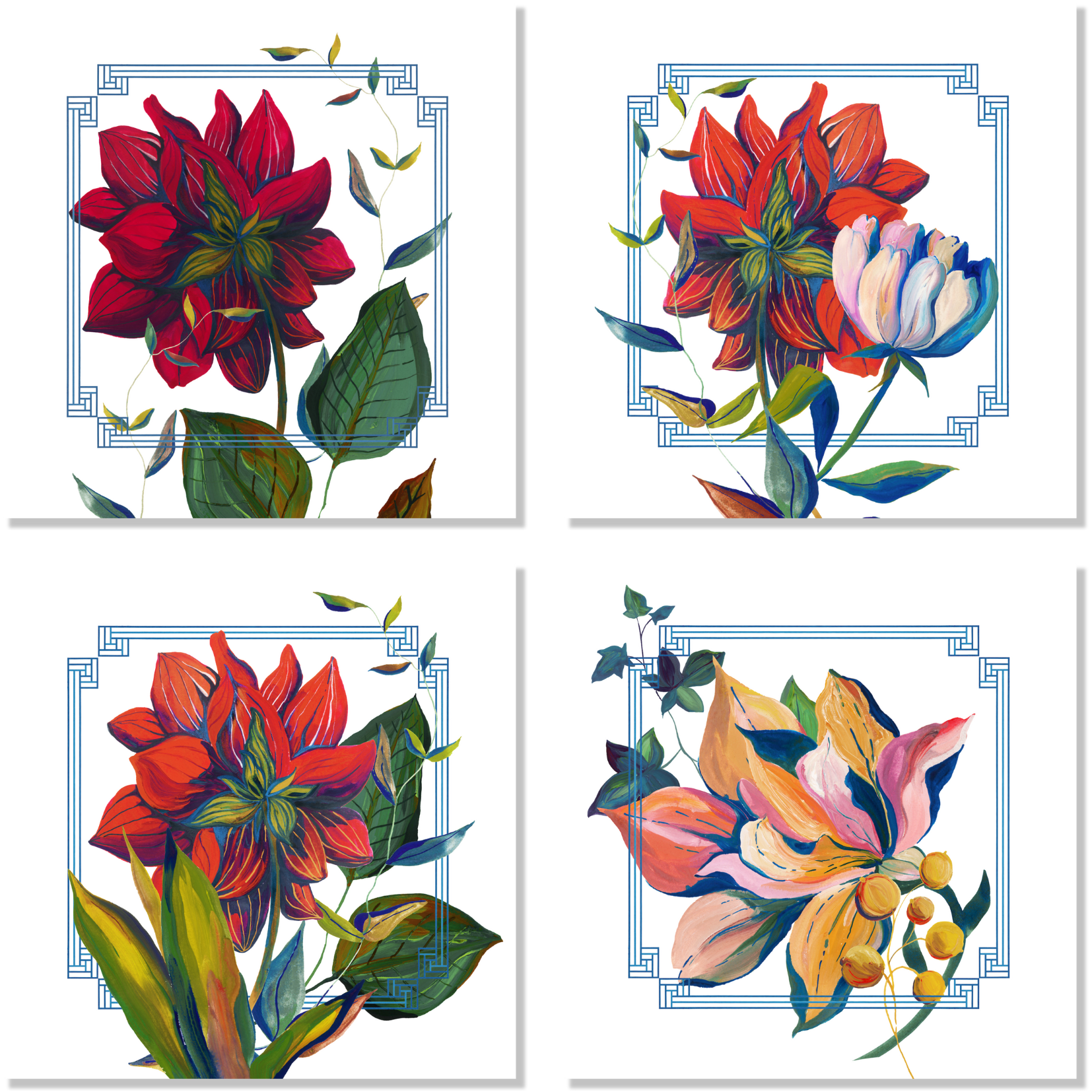 Set Of 4 Napkins «Dahlia» 100% Made in Italy - The Napking