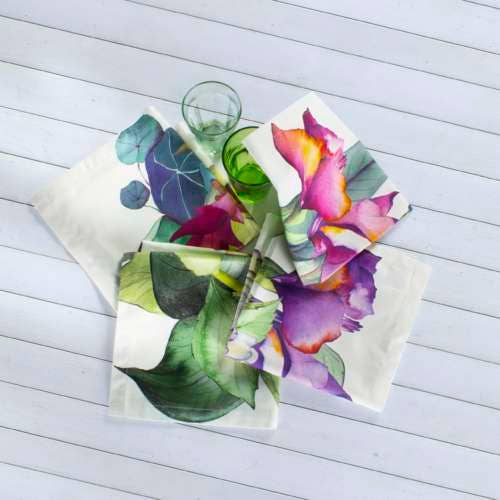 Set de 4 serviettes en satin de coton «Il Giardino» 100% Made in Italy | The Napking
