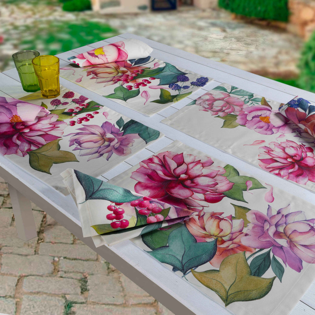 Set of 4 Placemats «Peonia» Cotton Satin 100% Made in Italy