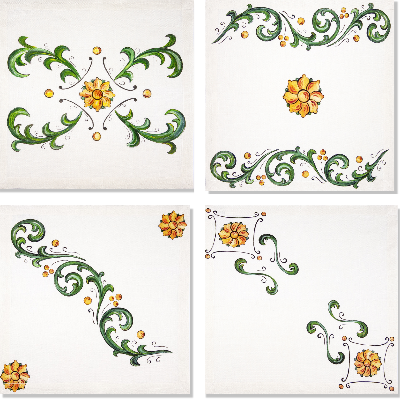 Set Of 4 Napkins «Floral» 100% Made in italy