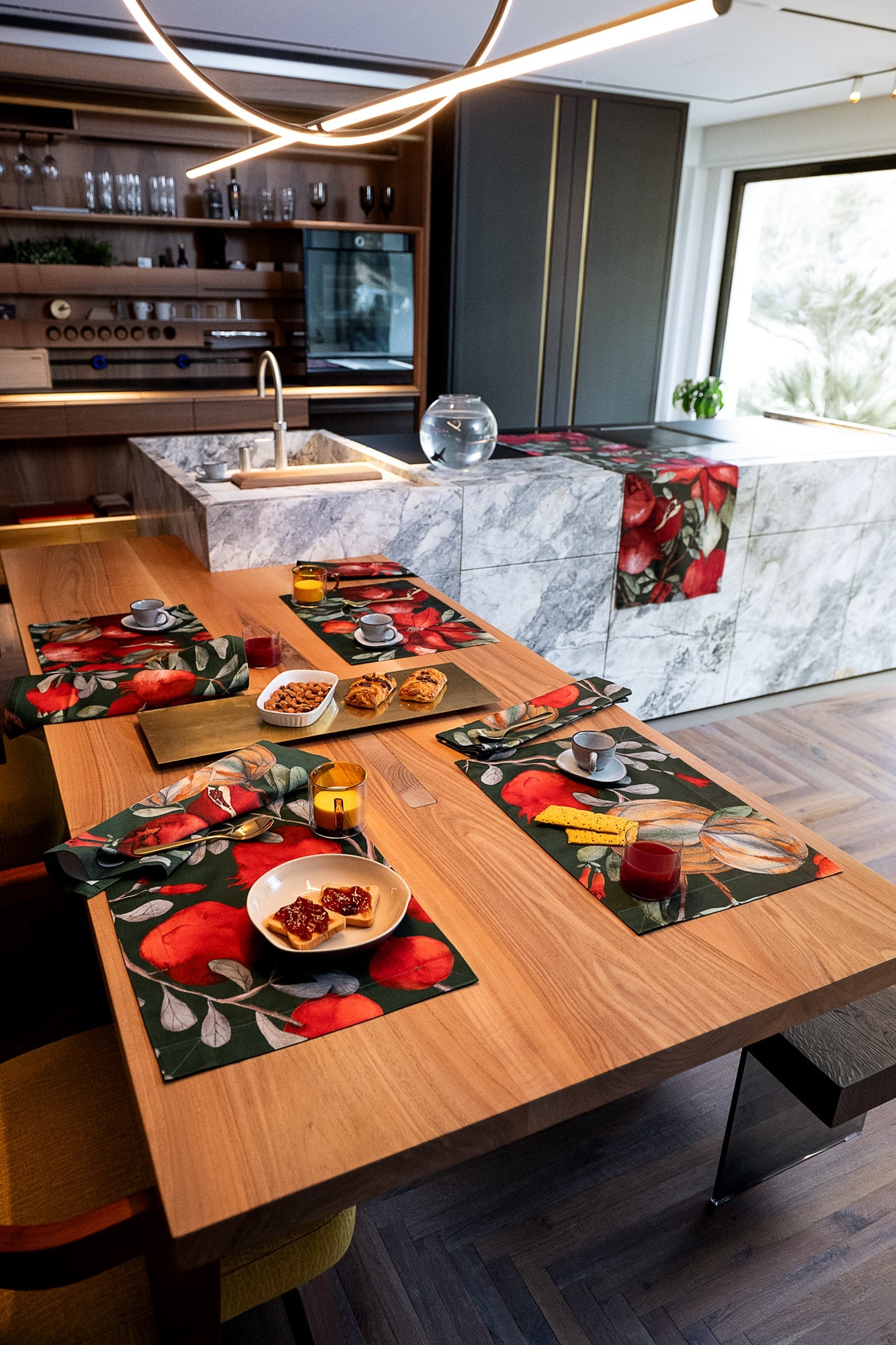 Set of 4 Placemats «Grenade» Green Variant Cotton Satin 100% Made in Italy The Napking