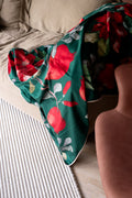 Grenade Green velvet plaid with pomegranate and poinsettia print
