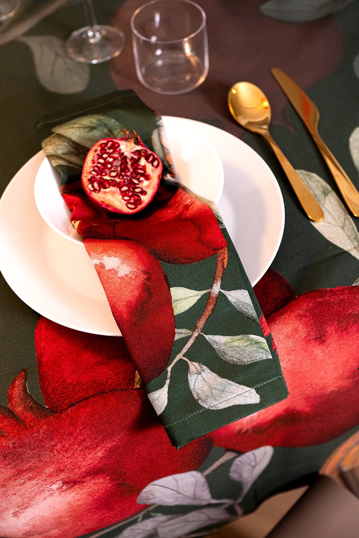 Set de 4 serviettes en satin de coton «Grenade» Green Variant - 100% Made in Italy The Napking