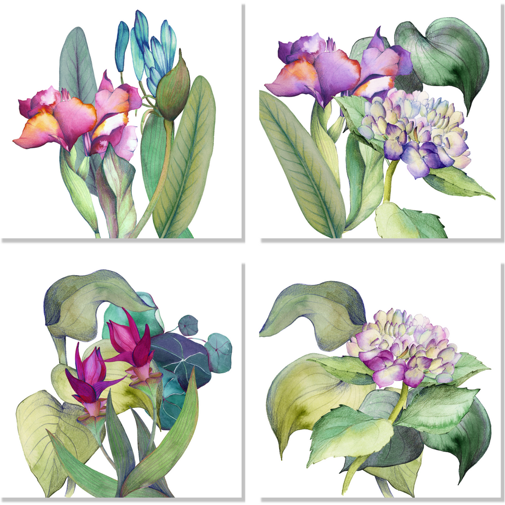 Set of 4 Napkins Satin «Il Giardino» 100% Made in Italy The Napking