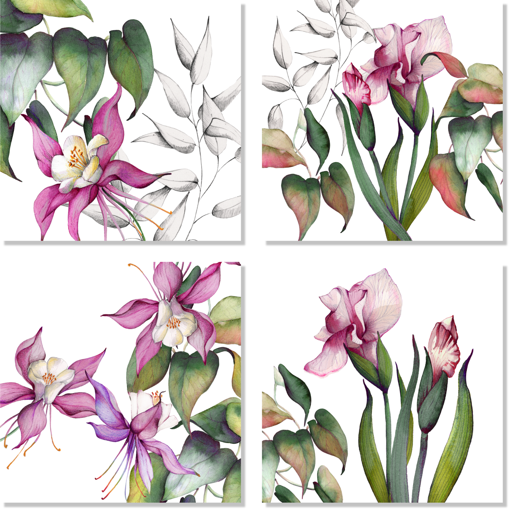 Set of 4 Napkins Satin «Iris» 100% Made in Italy The Napking