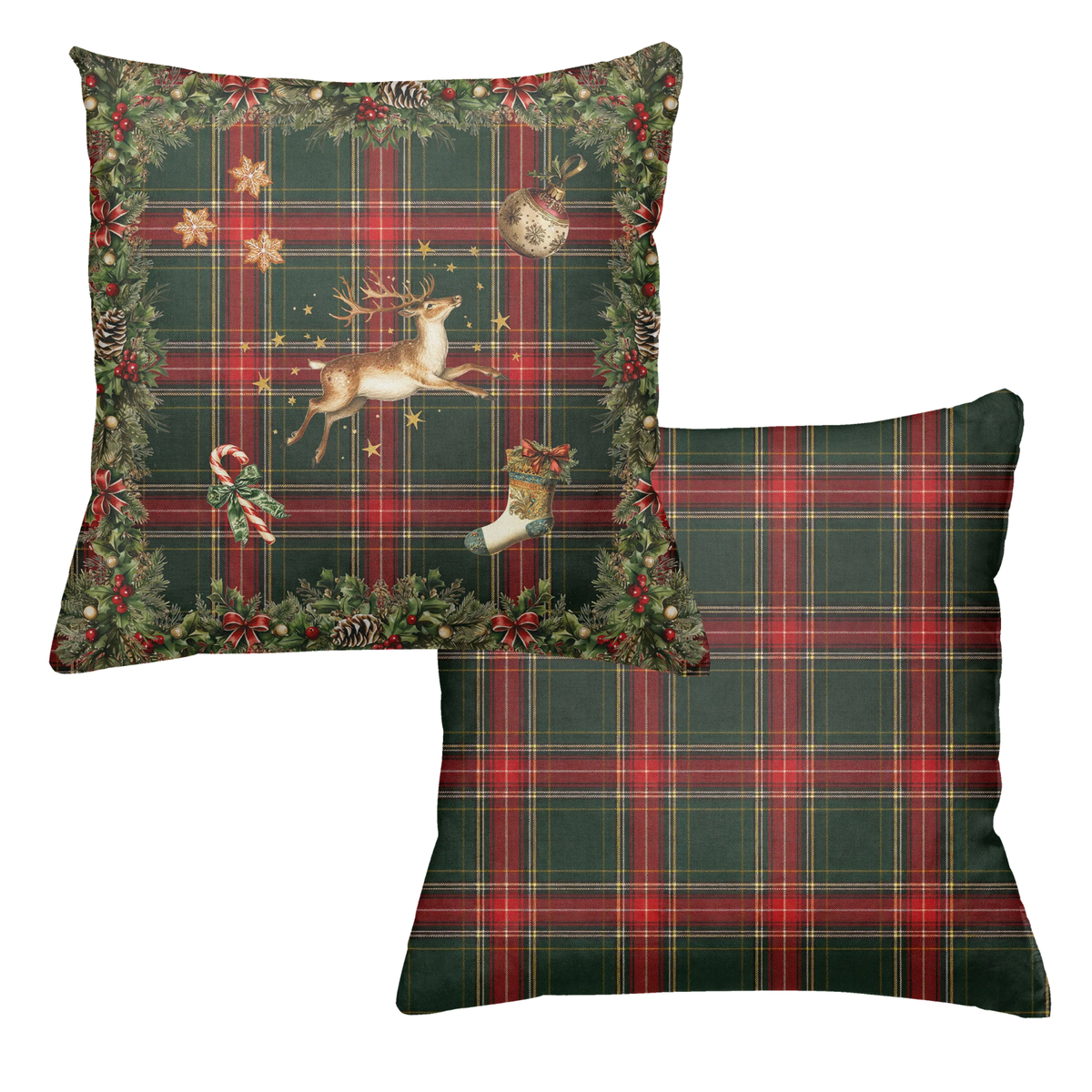 Merry Moments decorative velvet cushion with festive print, view 2