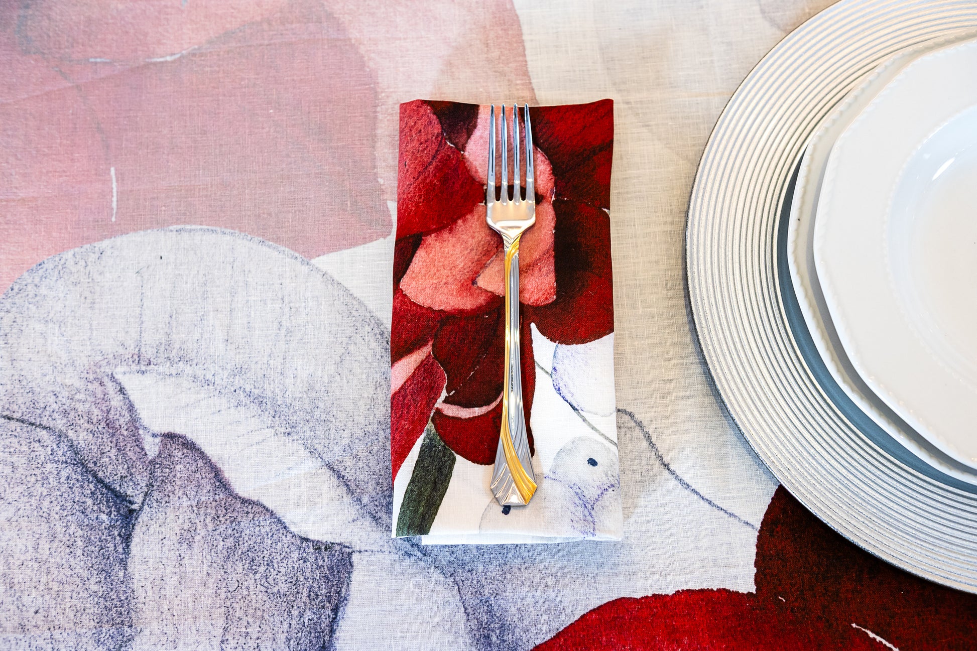 Anemoni set of four pure linen napkins with floral print
