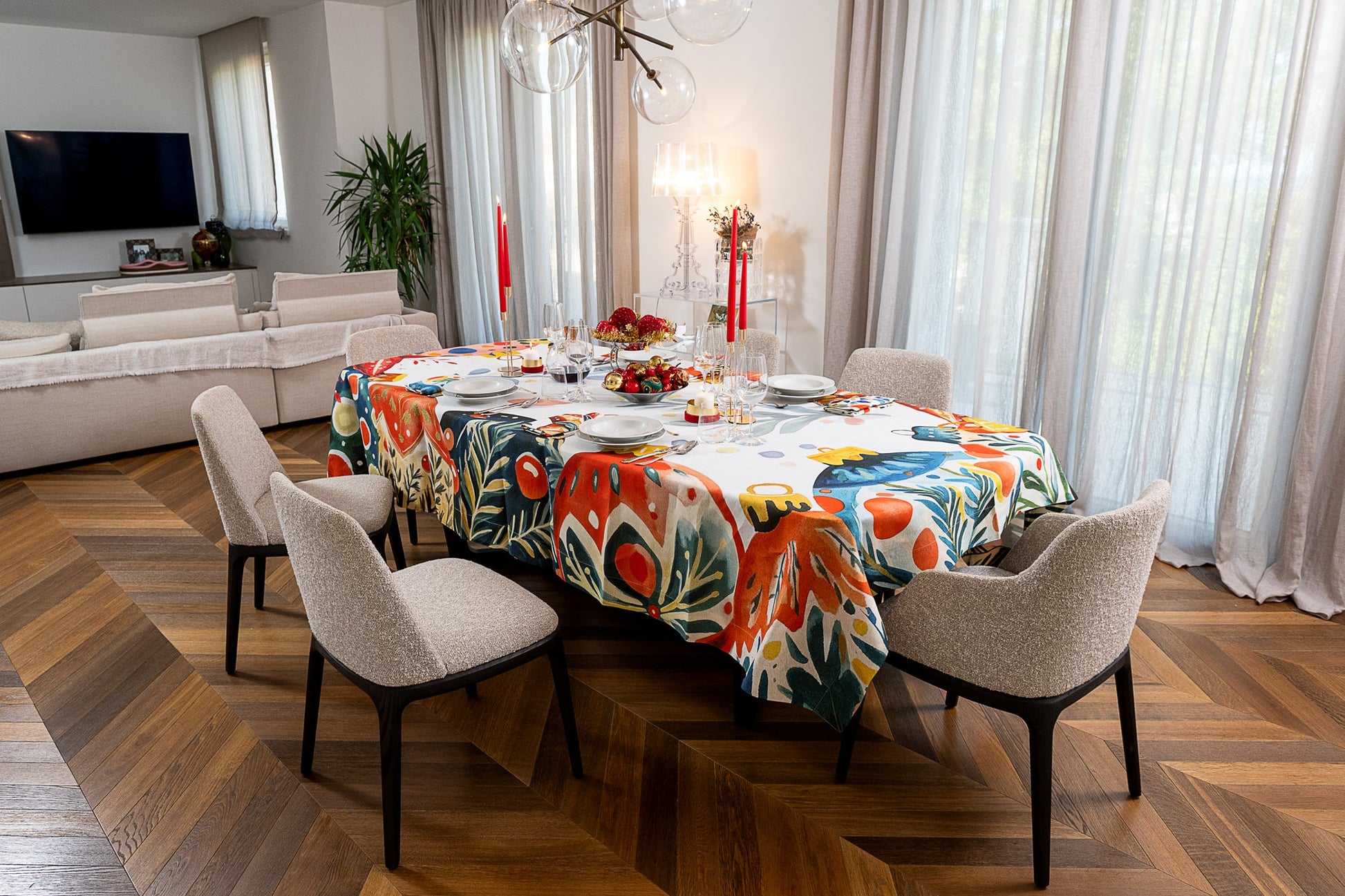 Linen Tablecloth «Magic Xmas», 100% Made in Italy - The Napking