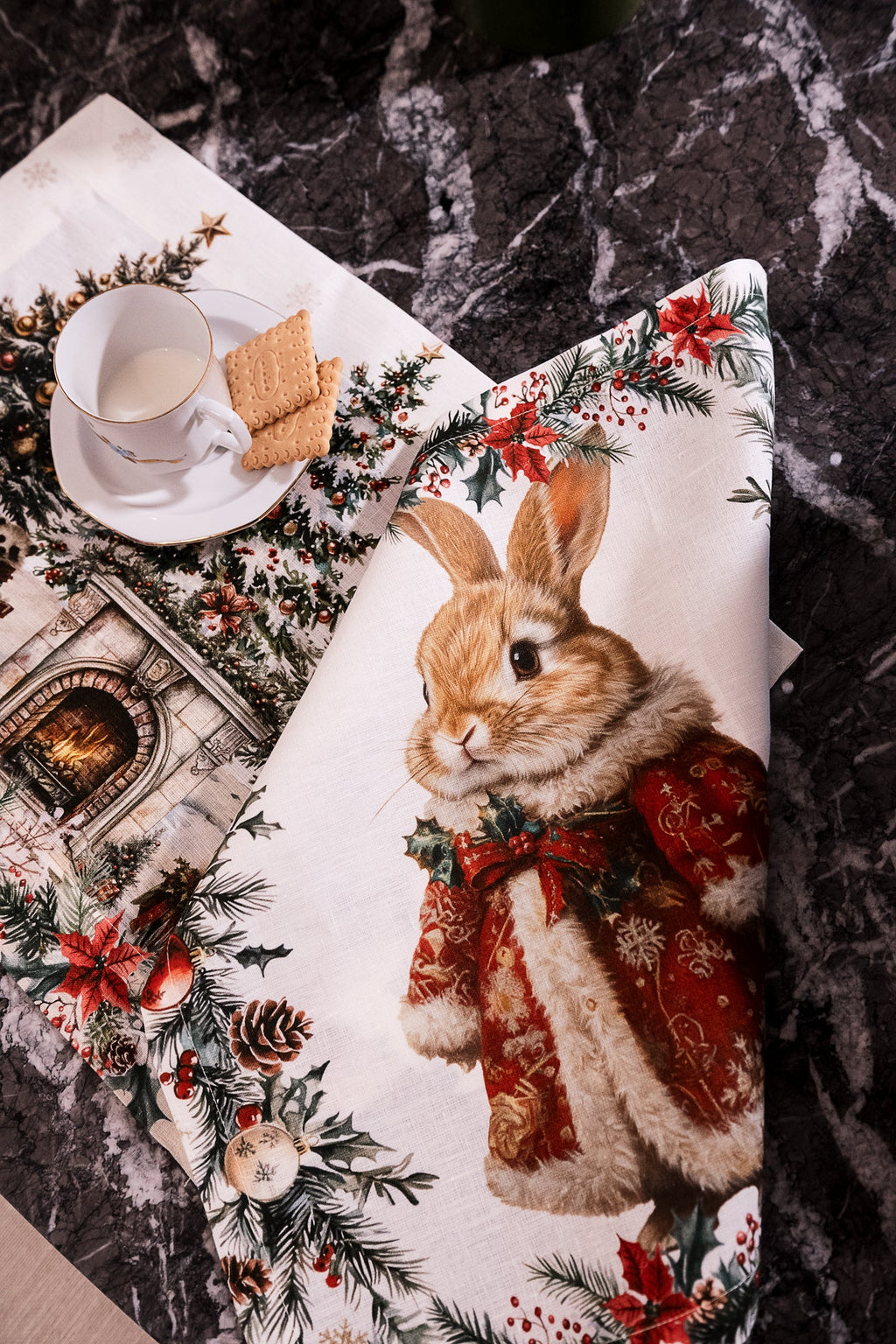 Set Of 4 Napkins «Xmas Village» 100% Made in Italy - The Napking