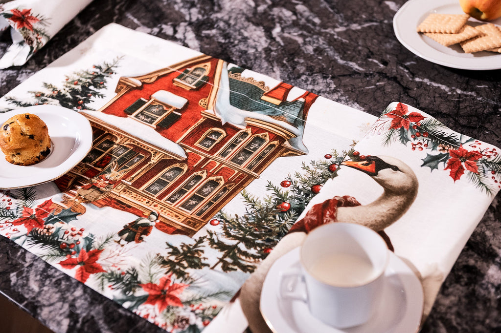 Set of 4 Placemats «Xmas Village» Linen 100% Made in Italy - The Napking
